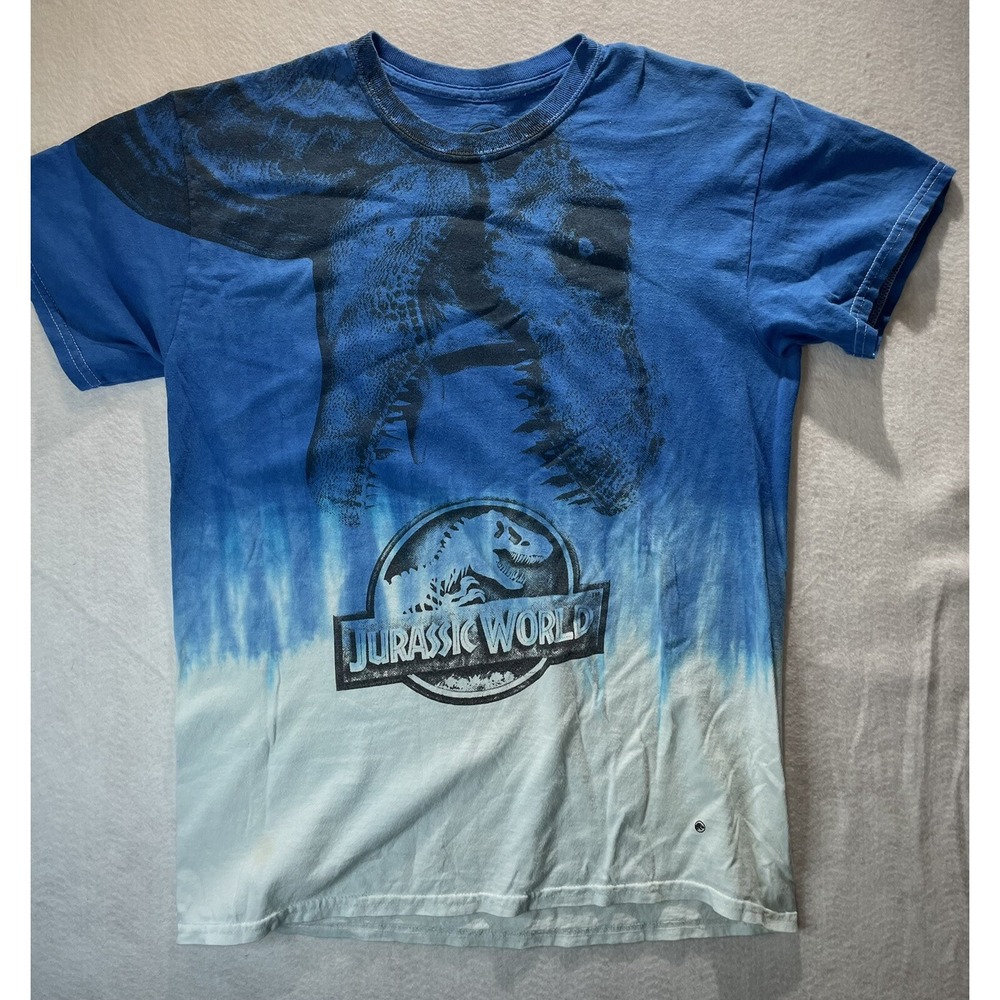 Jurassic World Shirt Men Med Blue All Over Print T Rex Dinosaur Park Tie Dye Tee